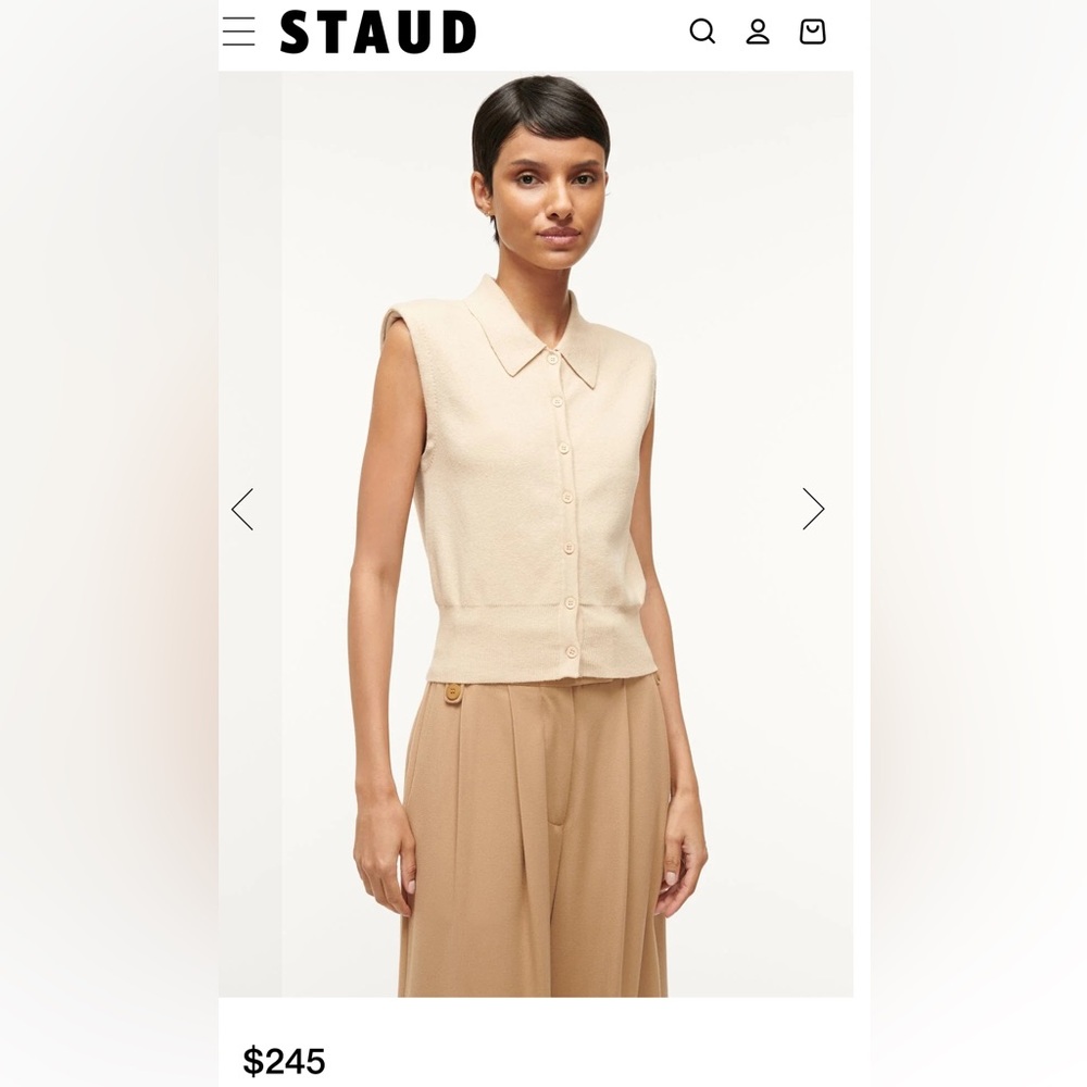STAUD Beige Sleeveless Button-Up Top
